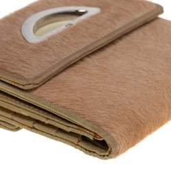 Pre Owned Dior Beige/Cream Calf Hair and Patent Leather Trifold Wallet