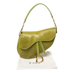 Pre Owned Dior Green Lizard Embossed Patent Leather and Suede Limited Edition Saddle Bag