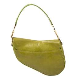 Pre Owned Dior Green Lizard Embossed Patent Leather and Suede Limited Edition Saddle Bag