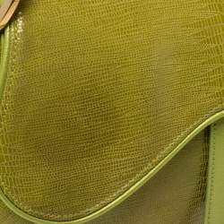 Pre Owned Dior Green Lizard Embossed Patent Leather and Suede Limited Edition Saddle Bag