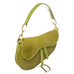 Pre Owned Dior Green Lizard Embossed Patent Leather and Suede Limited Edition Saddle Bag