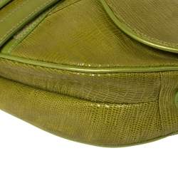Pre Owned Dior Green Lizard Embossed Patent Leather and Suede Limited Edition Saddle Bag