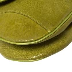 Pre Owned Dior Green Lizard Embossed Patent Leather and Suede Limited Edition Saddle Bag
