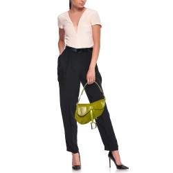 Pre Owned Dior Green Lizard Embossed Patent Leather and Suede Limited Edition Saddle Bag