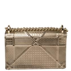 Pre Owned Dior Metallic Gold Micro Cannage Patent Leather Small Diorama Shoulder Bag