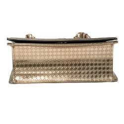 Pre Owned Dior Metallic Gold Micro Cannage Patent Leather Small Diorama Shoulder Bag