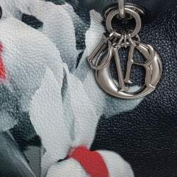 Pre Owned Dior Teal Green Flower Print Leather Large Diorissimo Shopper Tote