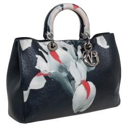 Pre Owned Dior Teal Green Flower Print Leather Large Diorissimo Shopper Tote