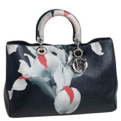 Pre Owned Dior Teal Green Flower Print Leather Large Diorissimo Shopper Tote