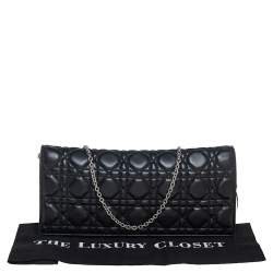 Pre Owned حقيبة كلتش ديور ليدي ديور جلد كاناج أسود