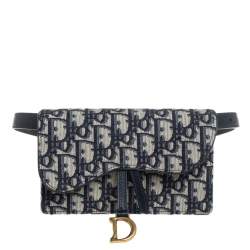 Dior Small Oblique Saddle Bag Belt Pouch in Navy Blue Jacquard Canvas