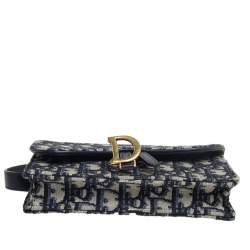 Pre Owned Dior Navy Blue/White Oblique Canvas and Leather Saddle Belt Bag