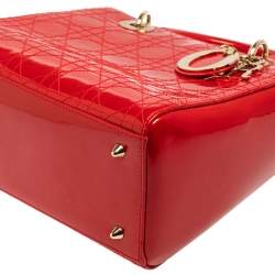 مملوكة مسبقًا Dior Red Cannage Patent Leather Medium Lady Dior Tote