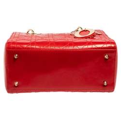 مملوكة مسبقًا Dior Red Cannage Patent Leather Medium Lady Dior Tote
