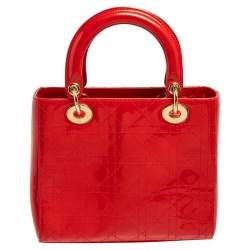 مملوكة مسبقًا Dior Red Cannage Patent Leather Medium Lady Dior Tote