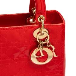 مملوكة مسبقًا Dior Red Cannage Patent Leather Medium Lady Dior Tote
