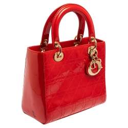 مملوكة مسبقًا Dior Red Cannage Patent Leather Medium Lady Dior Tote