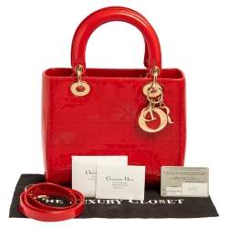 مملوكة مسبقًا Dior Red Cannage Patent Leather Medium Lady Dior Tote