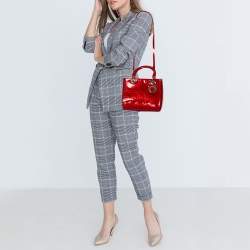 مملوكة مسبقًا Dior Red Cannage Patent Leather Medium Lady Dior Tote