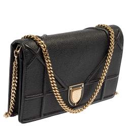 Pre Owned Dior Black Leather Diorama Wallet on Chain