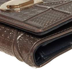 Pre Owned محفظة ديور ديوراما بثلاث طيات جلد لامع ميكرو كاناج ميتاليك بيج