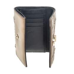 Pre Owned محفظة ديور ديوراما بثلاث طيات جلد لامع ميكرو كاناج ميتاليك بيج