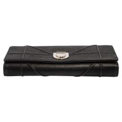 Pre Owned Dior Black Shimmering Leather Diorama Wallet on Chain