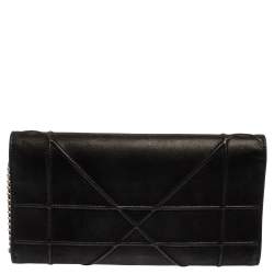 Pre Owned Dior Black Shimmering Leather Diorama Wallet on Chain