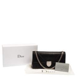 Pre Owned Dior Black Shimmering Leather Diorama Wallet on Chain