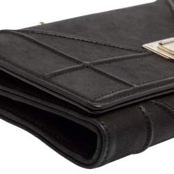 Pre Owned Dior Black Shimmering Leather Diorama Wallet on Chain
