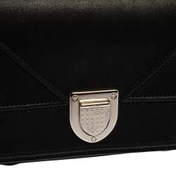 Pre Owned Dior Black Shimmering Leather Diorama Wallet on Chain