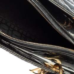 Pre Owned Dior Black Cannage Quilted Patent Leather Medium Lady Dior Tote