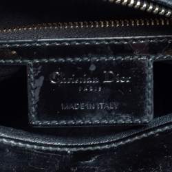 Pre Owned Dior Black Cannage Quilted Patent Leather Medium Lady Dior Tote