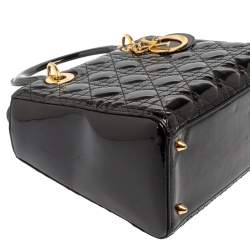 Pre Owned Dior Black Cannage Quilted Patent Leather Medium Lady Dior Tote