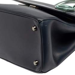 Pre Owned Dior Blue/Metallic Green Leather and Patent Leather Small Be Dior Flap Top Handle Bag