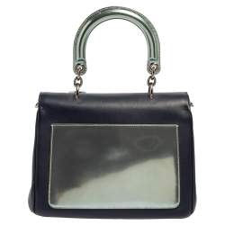 Pre Owned Dior Blue/Metallic Green Leather and Patent Leather Small Be Dior Flap Top Handle Bag