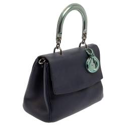 Pre Owned Dior Blue/Metallic Green Leather and Patent Leather Small Be Dior Flap Top Handle Bag