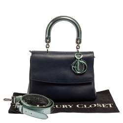 Pre Owned Dior Blue/Metallic Green Leather and Patent Leather Small Be Dior Flap Top Handle Bag