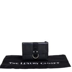 مملوكة مسبقًا Dior Black Textured Leather Compact Wallet