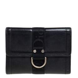مملوكة مسبقًا Dior Black Textured Leather Compact Wallet
