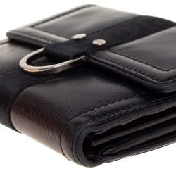 مملوكة مسبقًا Dior Black Textured Leather Compact Wallet