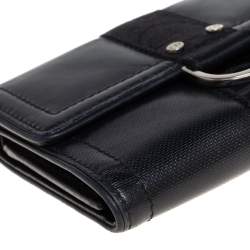 مملوكة مسبقًا Dior Black Textured Leather Compact Wallet