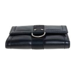 مملوكة مسبقًا Dior Black Textured Leather Compact Wallet
