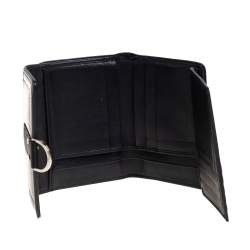 مملوكة مسبقًا Dior Black Textured Leather Compact Wallet
