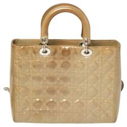 Pre Owned حقيبة يد ديور ليدي ديور جلد كاناج لامع بيج كبيرة