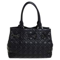 Pre Owned Dior Black Cannage Leather Chri Chri Tote