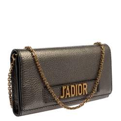 مملوكة مسبقًا Dior Metallic Grey Leather J'adior Croisiere Wallet on chain