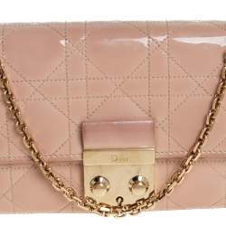 Pre Owned Dior Beige Patent Cannage Leather Miss Dior Wallet On Chain
