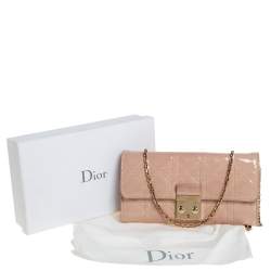 Pre Owned Dior Beige Patent Cannage Leather Miss Dior Wallet On Chain