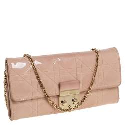Pre Owned Dior Beige Patent Cannage Leather Miss Dior Wallet On Chain